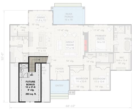 Expandable 3 Bed New American Ranch House Plan Under 2200 Square Feet