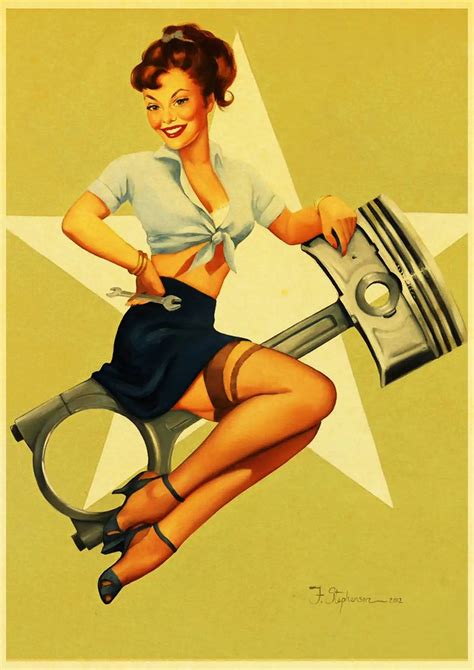 World War Ii Sexy Pin Up Girl Retro Poster Kraft Paper Printed Painting