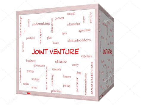 Joint Venture Word Cloud Concept On A D Cube Whiteboard Stock Photo