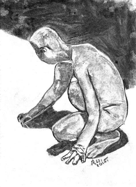 Crouching Man Drawing by Roman Gonzalez | Saatchi Art