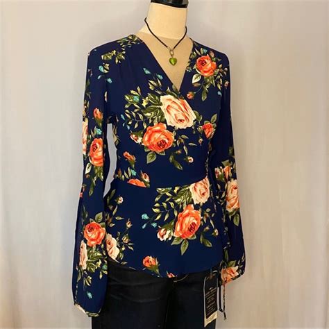 Monteau Tops Nwt Monteau Wrap Floral Blouse Poshmark