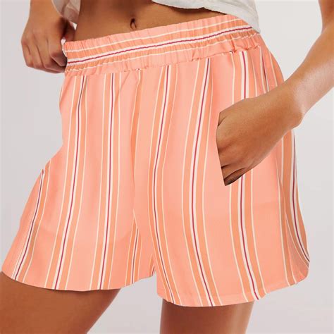 Xysaqa Womens Elastic High Waisted Shorts Striped Casual Beach Summer Shorts For Women Trendy