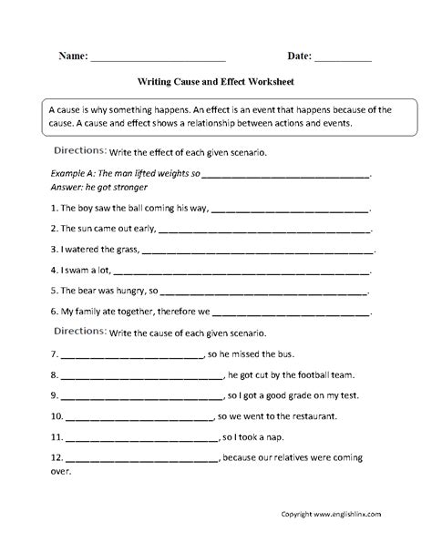 Cause And Effect Worksheets Grade 6