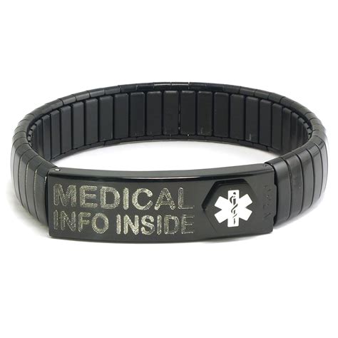 Black Medic Alert Stretch Bracelet With Up To 300 Letters Printed Onto