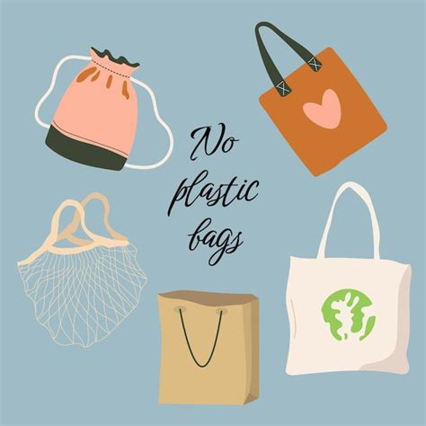 Premium Vector Set Of Reusable Shopping Bags Cute Zero Waste