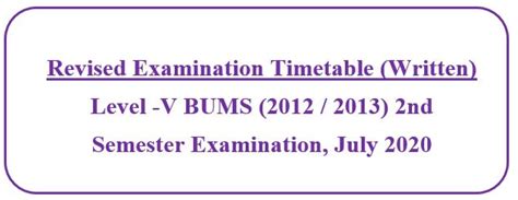 Revised Examination Timetable Written Level V Bums