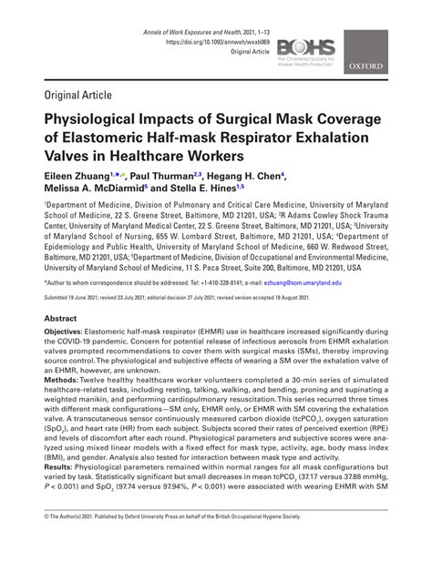 PDF Physiological Impacts Of Surgical Mask Coverage Of Elastomeric