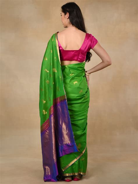 Emerald Green Banarasi Saree With Sheen Border And Golden Zari Motifs