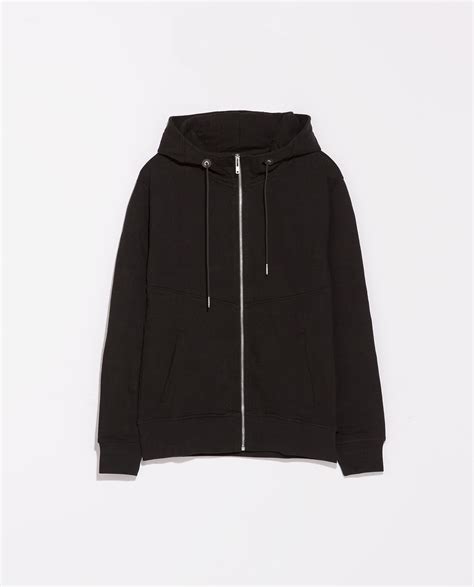 Zara Hoodie With Zip In Black For Men Lyst