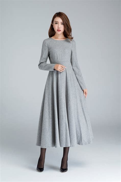 Long Sleeve Wool Dress Gray Dress Wool Dress Woman Dress Etsy