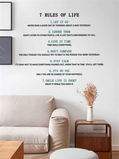 Pc Life Rule Removable Wall Sticker Living Room Motto Home Decor For