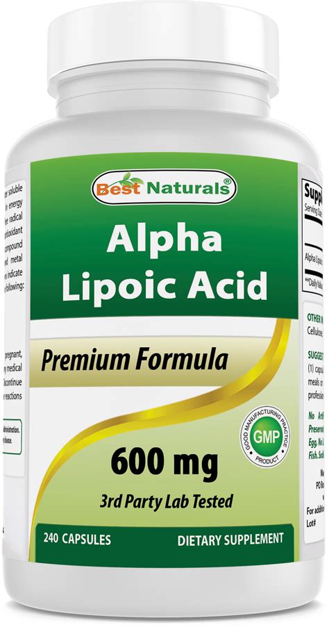 Best Naturals Alpha Lipoic Acid 600 Mg Health Supplement 240 Antioxidant Vitamin Pills