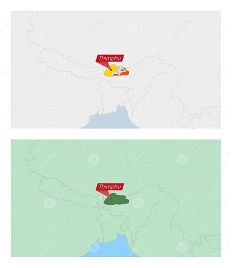 Bhutan Map with Pin of Country Capital. Two Types of Bhutan Map with ...