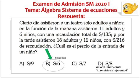 Lgebra Soluci N Pregunta Examen De Admisi N San Marcos I Youtube