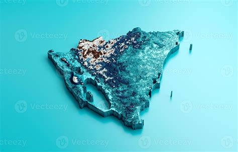 Topographic Nicaragua Map Hypsometric Elevation Tint Spectral Shaded