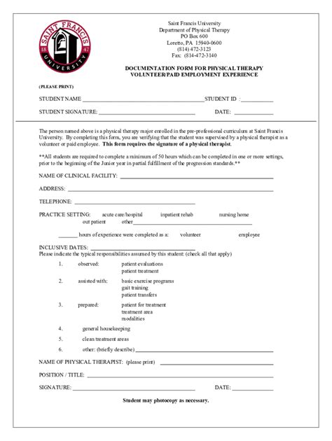 Fillable Online Documentation Form For Physical Therapy Clinical Fax Email Print Pdffiller