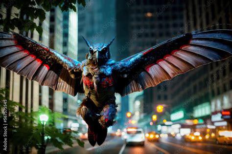 Mothman's Mesmerizing Wingspan Captivating New York City Streets at Night Generative AI Render ...