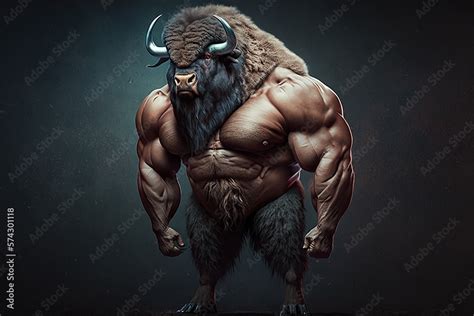 Full Body Of A Strong Buffalo In A Gym Bodybuilding Genetics Concept