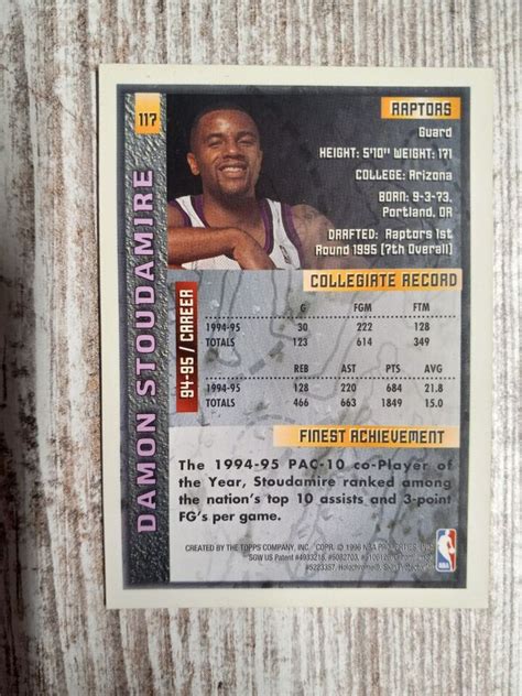 1995 96 Topps Finest Rookie 117 Damon Stoudamire Raptors RC EBay