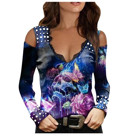 Vbarhmqrt Female Sweetheart Neckline Top Sexy Womens V Neck Printed Long Sleeve Crop Top Camis