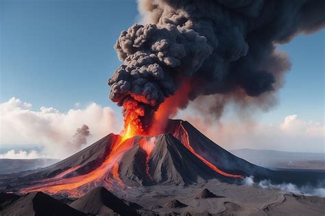 Premium Photo Active Volcano Erupting With Smoke And Lava During Day