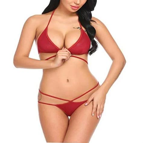 Psychovest Red Bikini Stripped Bra And Panty Lingerie Set Jiomart