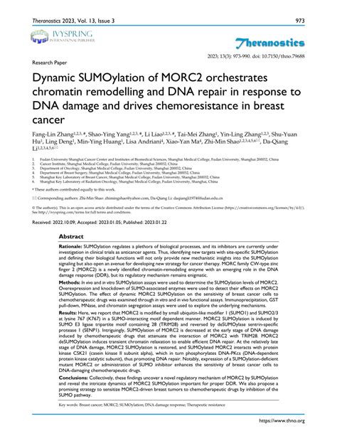 PDF Dynamic SUMOylation Of MORC2 Orchestrates Chromatin Remodelling