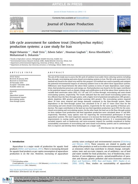 (PDF) Life cycle assessment for rainbow trout (Oncorhynchus mykiss ...