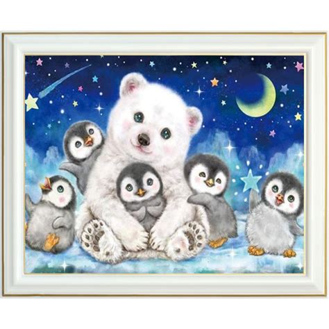 Broderie Diamant Ours Blanc Et Pingouins 40 X 50 Cm Lartera