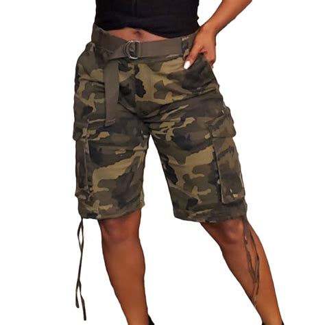 Ryrjj Womens Camo Cargo Hiking Shorts Multi Pockets Bermuda Golf