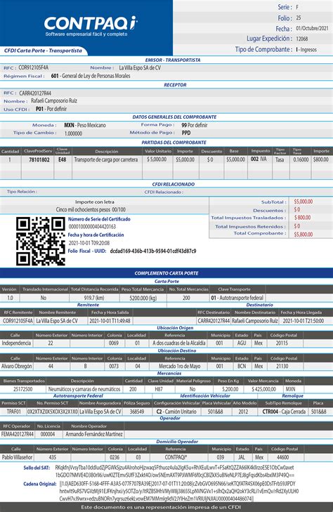 Artículo Representación Impresa CFDI Carta Porte Contpaqi Integra