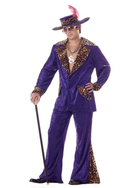 Purple Pimp Mens 1970s Fancy Dress Outfit 70s Adult Costume Hat New