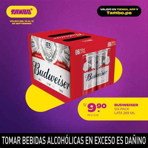 Budweiser Six Pack Lata Ml Oferta En Tambo