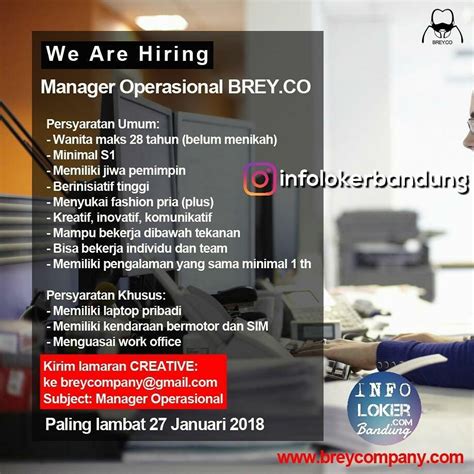 Lowongan Kerja Manager Operasional Brey CO Bandung Januari 2018 Info