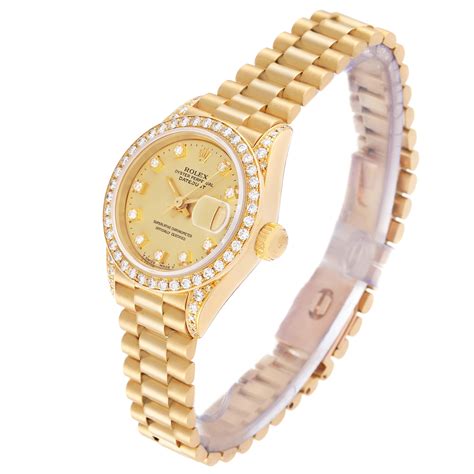 Rolex President Datejust Yellow Gold Diamond Ladies Watch 69158 Box Papers For Sale At 1stdibs