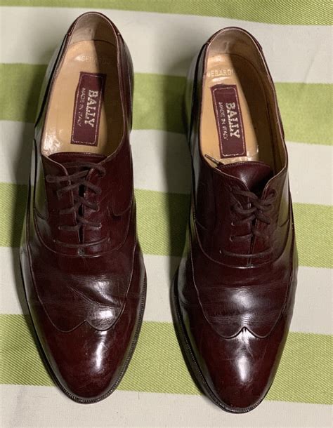 Bally Mens Burgundy Leather Wingtip Oxford Dress S Gem