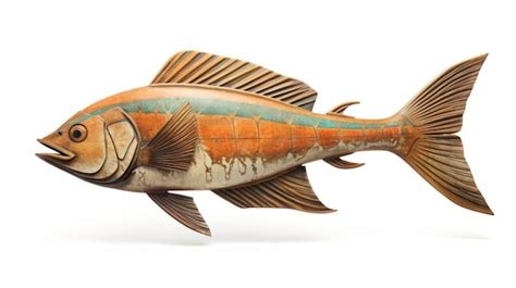 Premium Photo Sleek Carved Wood Fish Sculpture On White Background