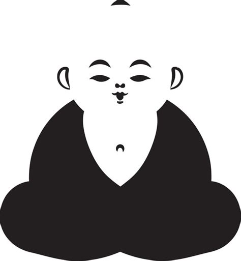 Buda babe negro sereno emblema chibi iluminação zen ícone de desenho animado Vetor Premium