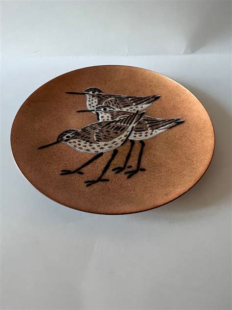 Vtg Copper Shorebirds Enameled Plate Annemarie Davidson Etsy