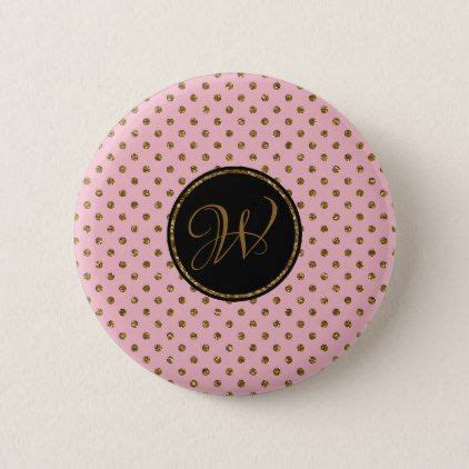 Girly Rose Gold Glitter Polka Dots Monogrammed Button Glitter Glamour