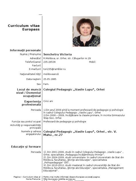 Curriculum Vitae Format Limba Romana