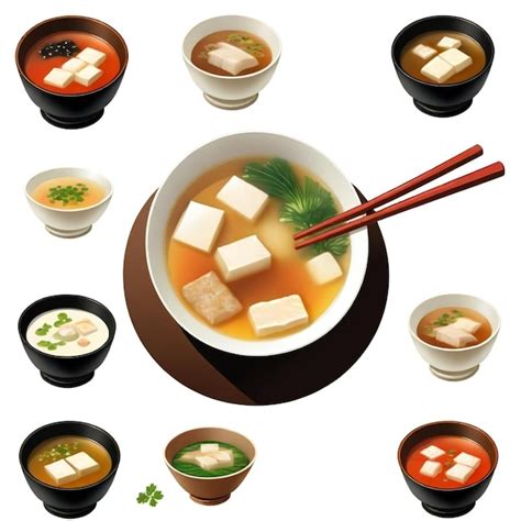 Premium Vector Miso Soup Vector Set White Background Isolated