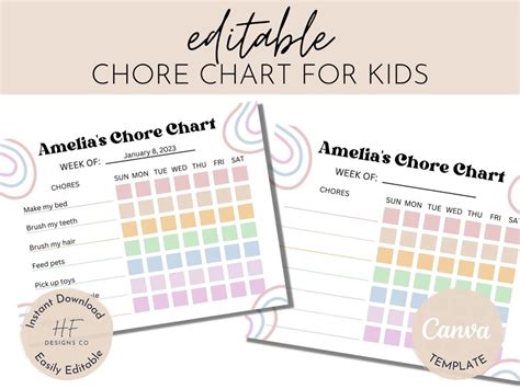 Editable Chore Chart Printable Toddler Chore Chart Kids Chore Chart