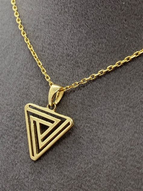 14k Solid Gold Triangle Necklace 20 Inches1mm Etsy