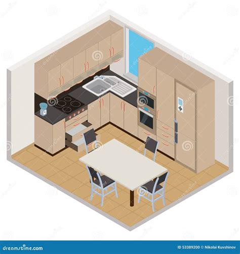 Vector Isometric Kitchen Interior Stock Vector Illustration Of