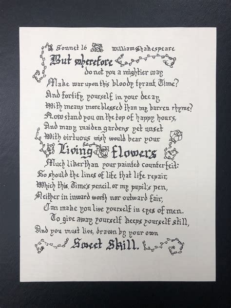 Sonnet Xvi 16 Di William Shakespearepoema Scritto A Etsy