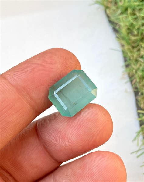 12 Cts Unique Zambian Emerald Cut Emerald Having Bluish Green Shade