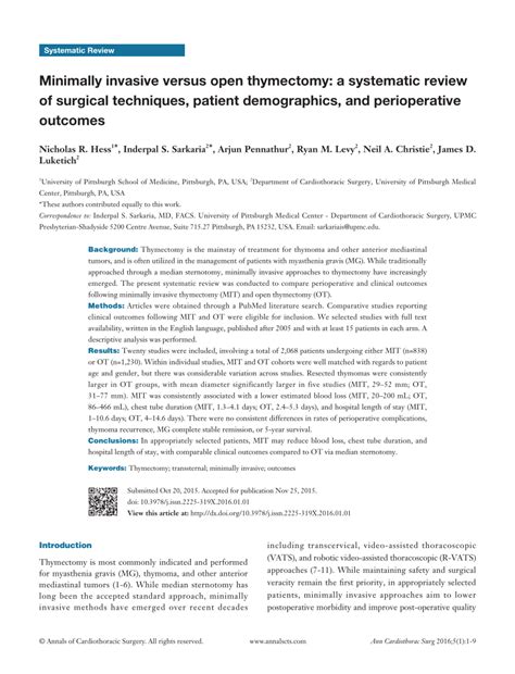 Pdf Minimally Invasive Versus Open Thymectomy A Systematic Review Of