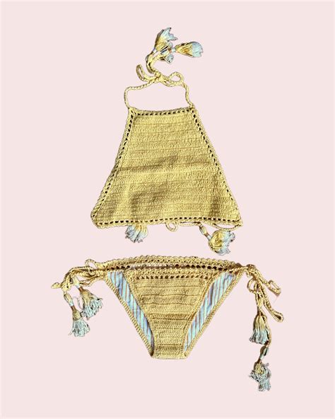 She Made Me Halter Crochet Bikini Set In Sunshine Yellow Women S