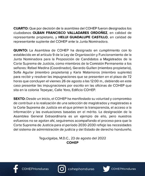 Cohep On Twitter Sobre Los Representantes De La Junta